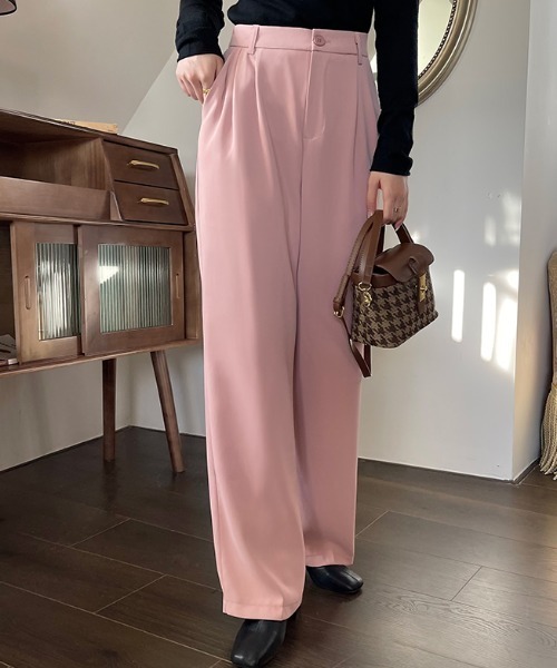 COCOMOMO(ココモモ)の「10色展開 タックスラックスパンツ ハイウエスト セミワイドパンツ スラックス パンツ きれいめ カジュアル オフィスカジュアル 春服 秋服(スラックス・レディース・グリーン/ダークグレー/ブラック/オレンジ/ワイン系/ホワイト/ダークブラウン/ピンク/ブルー/ベージュ・L/M/XL/S)」の8枚目の写真