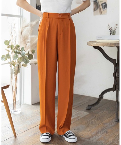 COCOMOMO(ココモモ)の「10色展開 タックスラックスパンツ ハイウエスト セミワイドパンツ スラックス パンツ きれいめ カジュアル オフィスカジュアル 春服 秋服(スラックス・レディース・グリーン/ダークグレー/ブラック/オレンジ/ワイン系/ホワイト/ダークブラウン/ピンク/ブルー/ベージュ・L/M/XL/S)」の10枚目の写真