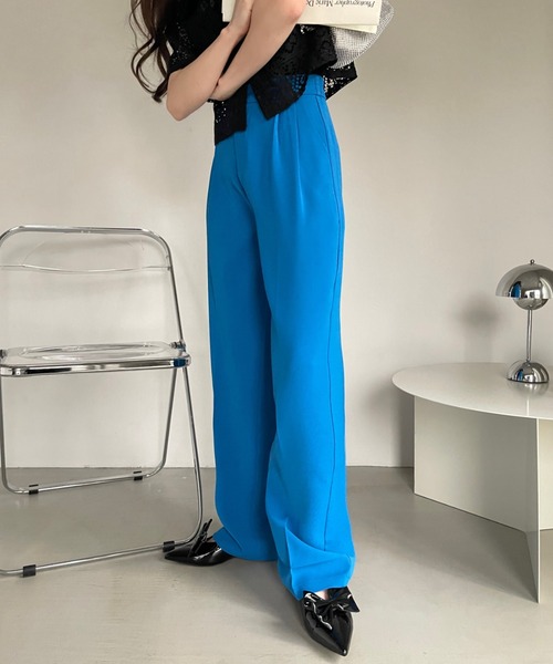 COCOMOMO(ココモモ)の「10色展開 タックスラックスパンツ ハイウエスト セミワイドパンツ スラックス パンツ きれいめ カジュアル オフィスカジュアル 春服 秋服(スラックス・レディース・グリーン/ダークグレー/ブラック/オレンジ/ワイン系/ホワイト/ダークブラウン/ピンク/ブルー/ベージュ・L/M/XL/S)」の7枚目の写真