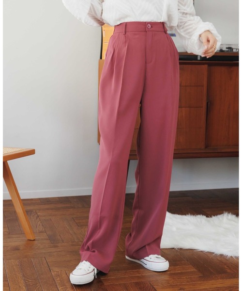 COCOMOMO(ココモモ)の「10色展開 タックスラックスパンツ ハイウエスト セミワイドパンツ スラックス パンツ きれいめ カジュアル オフィスカジュアル 春服 秋服(スラックス・レディース・グリーン/ダークグレー/ブラック/オレンジ/ワイン系/ホワイト/ダークブラウン/ピンク/ブルー/ベージュ・L/M/XL/S)」の13枚目の写真