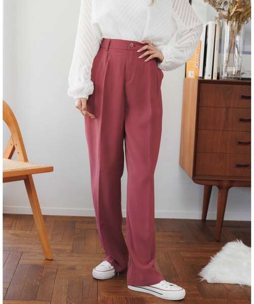 COCOMOMO(ココモモ)の「10色展開 タックスラックスパンツ ハイウエスト セミワイドパンツ スラックス パンツ きれいめ カジュアル オフィスカジュアル 春服 秋服(スラックス・レディース・グリーン/ダークグレー/ブラック/オレンジ/ワイン系/ホワイト/ダークブラウン/ピンク/ブルー/ベージュ・L/M/XL/S)」の14枚目の写真