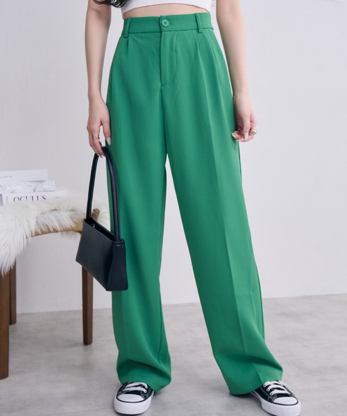 COCOMOMO(ココモモ)の「10色展開 タックスラックスパンツ ハイウエスト セミワイドパンツ スラックス パンツ きれいめ カジュアル オフィスカジュアル 春服 秋服(スラックス・レディース・グリーン/ダークグレー/ブラック/オレンジ/ワイン系/ホワイト/ダークブラウン/ピンク/ブルー/ベージュ・L/M/XL/S)」の18枚目の写真