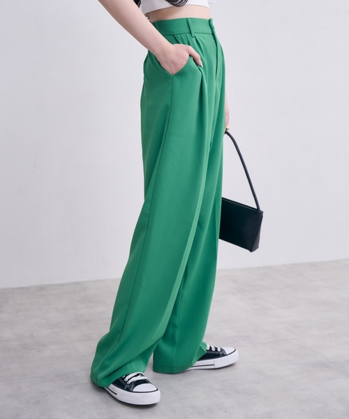 COCOMOMO(ココモモ)の「10色展開 タックスラックスパンツ ハイウエスト セミワイドパンツ スラックス パンツ きれいめ カジュアル オフィスカジュアル 春服 秋服(スラックス・レディース・グリーン/ダークグレー/ブラック/オレンジ/ワイン系/ホワイト/ダークブラウン/ピンク/ブルー/ベージュ・L/M/XL/S)」の19枚目の写真