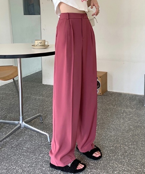 COCOMOMO(ココモモ)の「10色展開 タックスラックスパンツ ハイウエスト セミワイドパンツ スラックス パンツ きれいめ カジュアル オフィスカジュアル 春服 秋服(スラックス・レディース・グリーン/ダークグレー/ブラック/オレンジ/ワイン系/ホワイト/ダークブラウン/ピンク/ブルー/ベージュ・L/M/XL/S)」の11枚目の写真