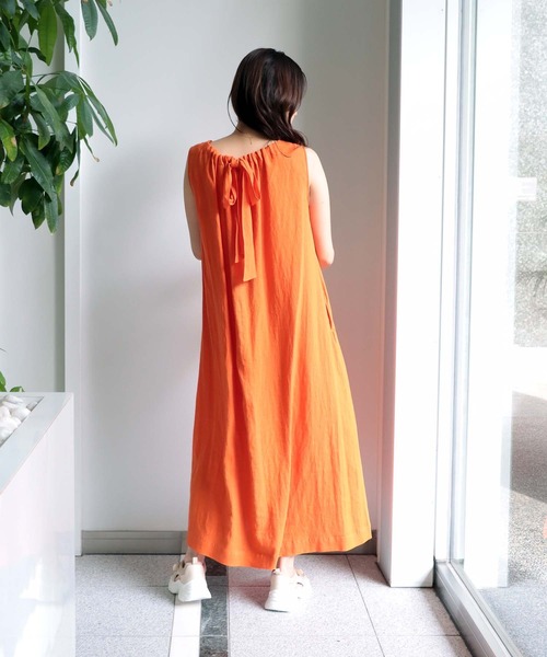 Jines（ジネス）の「麻レーヨン Aラインバックリボンワンピース