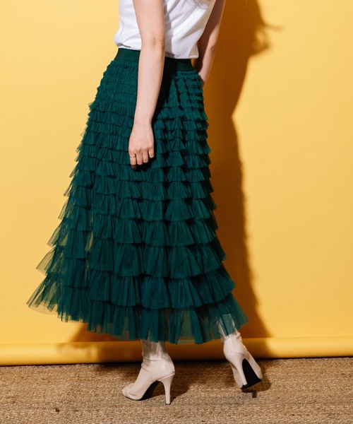 コムデギャルソン レース フリルデザイン ロングスカート オリーブ