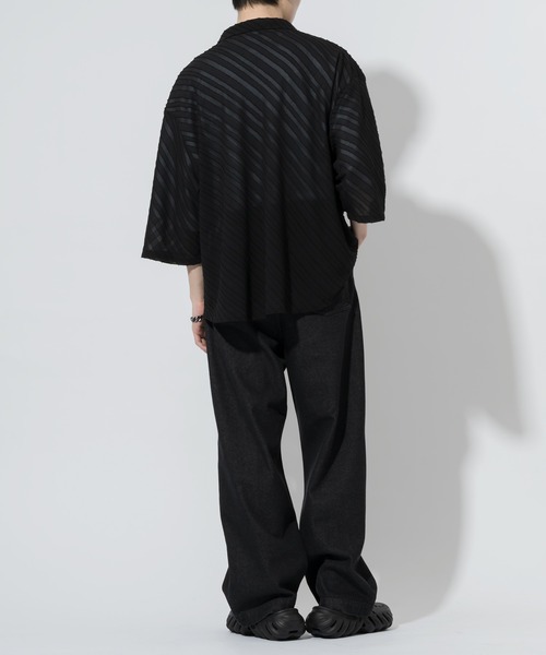 Adoon plain（アドーンプレーン）の「【Adoon plain】シアーストライプシャツ（シャツ/ブラウス・メンズ・ブルー/ブラック・MEDIUM/LARGE）」の3枚目の写真