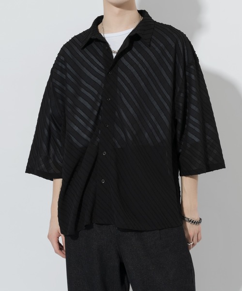 Adoon plain（アドーンプレーン）の「【Adoon plain】シアーストライプシャツ（シャツ/ブラウス・メンズ・ブルー/ブラック・MEDIUM/LARGE）」の6枚目の写真