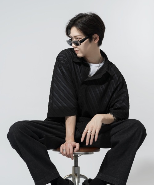 Adoon plain（アドーンプレーン）の「【Adoon plain】シアーストライプシャツ（シャツ/ブラウス・メンズ・ブルー/ブラック・MEDIUM/LARGE）」の7枚目の写真