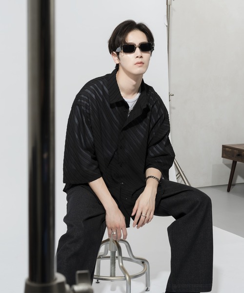 Adoon plain（アドーンプレーン）の「【Adoon plain】シアーストライプシャツ（シャツ/ブラウス・メンズ・ブルー/ブラック・MEDIUM/LARGE）」の15枚目の写真