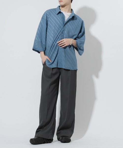 Adoon plain（アドーンプレーン）の「【Adoon plain】シアーストライプシャツ（シャツ/ブラウス・メンズ・ブルー/ブラック・MEDIUM/LARGE）」の4枚目の写真