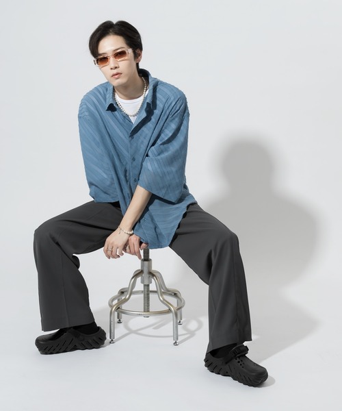 Adoon plain（アドーンプレーン）の「【Adoon plain】シアーストライプシャツ（シャツ/ブラウス・メンズ・ブルー/ブラック・MEDIUM/LARGE）」の12枚目の写真