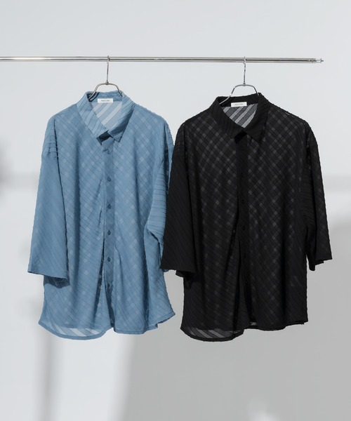 Adoon plain（アドーンプレーン）の「【Adoon plain】シアーストライプシャツ（シャツ/ブラウス・メンズ・ブルー/ブラック・MEDIUM/LARGE）」の5枚目の写真