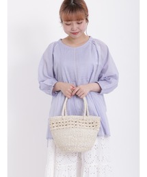 Samansa Mos2 | インドボイルピンタックギャザー八分袖ブラウス(シャツ/ブラウス)