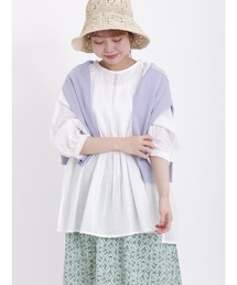 Samansa Mos2 | インドボイルピンタックギャザー八分袖ブラウス(シャツ/ブラウス)