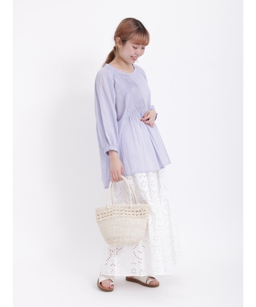 Samansa Mos2(サマンサ モスモス)の「インドボイルピンタックギャザー八分袖ブラウス(シャツ/ブラウス・レディース・ミント/モカ/レッド/オフホワイト/ブラック/パープル・F)」の8枚目の写真