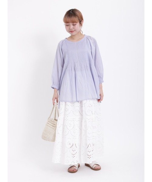 Samansa Mos2(サマンサ モスモス)の「インドボイルピンタックギャザー八分袖ブラウス(シャツ/ブラウス・レディース・ミント/モカ/レッド/オフホワイト/ブラック/パープル・F)」の9枚目の写真