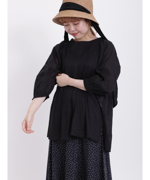 Samansa Mos2(サマンサ モスモス)の「インドボイルピンタックギャザー八分袖ブラウス(シャツ/ブラウス・レディース・ミント/モカ/レッド/オフホワイト/ブラック/パープル・F)」の21枚目の写真