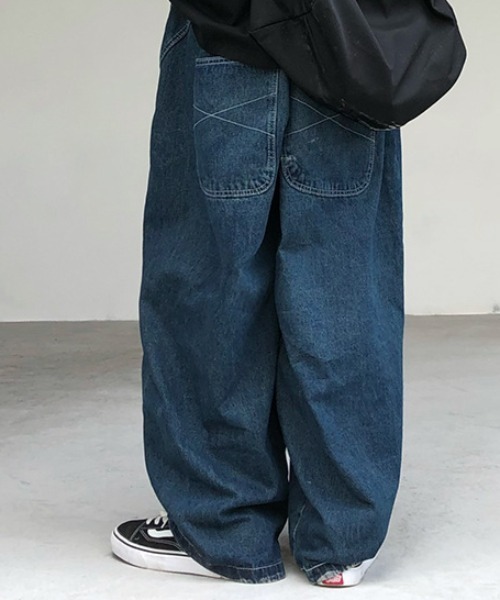 ステッチフライボタンカーブデニムパンツ　L 最終価格☆ステッチフライボタンカーブデニムパンツ TO1114