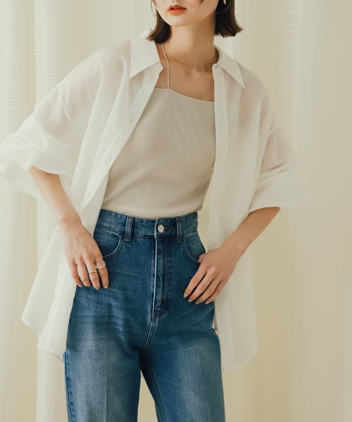 SENSE OF PLACE by URBAN RESEARCH(センスオブプレイスバイアーバンリサーチ)の「シアーストライプシャツ(シャツ/ブラウス・レディース・オレンジ/ホワイト/チャコールグレー/ブルー・ONE)」の2枚目の写真