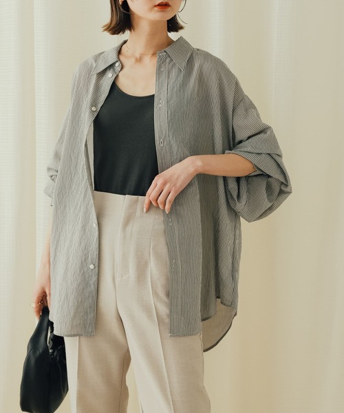 SENSE OF PLACE by URBAN RESEARCH(センスオブプレイスバイアーバンリサーチ)の「シアーストライプシャツ(シャツ/ブラウス・レディース・オレンジ/ホワイト/チャコールグレー/ブルー・ONE)」の3枚目の写真