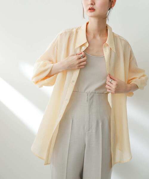 SENSE OF PLACE by URBAN RESEARCH(センスオブプレイスバイアーバンリサーチ)の「シアーストライプシャツ(シャツ/ブラウス・レディース・オレンジ/ホワイト/チャコールグレー/ブルー・ONE)」の1枚目の写真