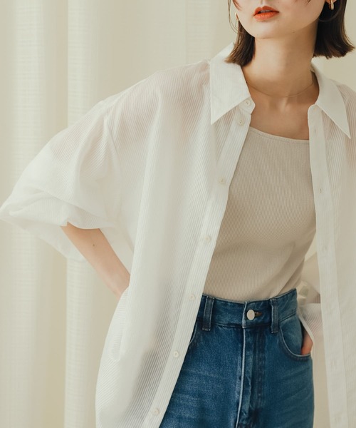 SENSE OF PLACE by URBAN RESEARCH(センスオブプレイスバイアーバンリサーチ)の「シアーストライプシャツ(シャツ/ブラウス・レディース・オレンジ/ホワイト/チャコールグレー/ブルー・ONE)」の13枚目の写真