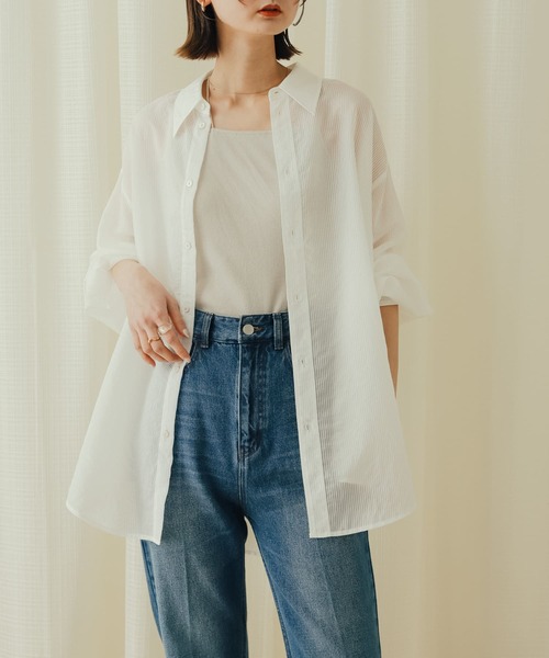 SENSE OF PLACE by URBAN RESEARCH(センスオブプレイスバイアーバンリサーチ)の「シアーストライプシャツ(シャツ/ブラウス・レディース・オレンジ/ホワイト/チャコールグレー/ブルー・ONE)」の18枚目の写真