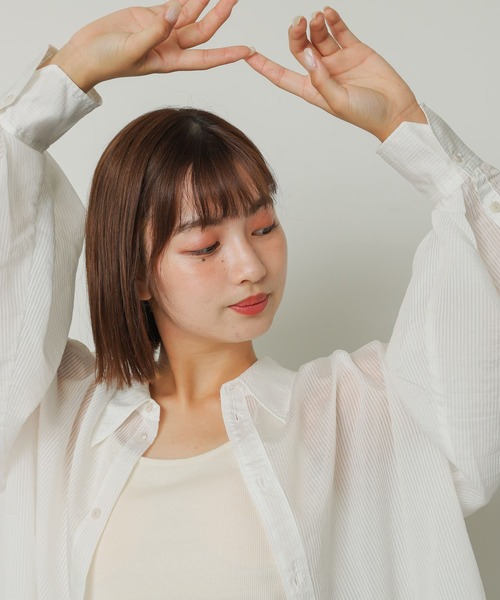 SENSE OF PLACE by URBAN RESEARCH(センスオブプレイスバイアーバンリサーチ)の「シアーストライプシャツ(シャツ/ブラウス・レディース・オレンジ/ホワイト/チャコールグレー/ブルー・ONE)」の9枚目の写真