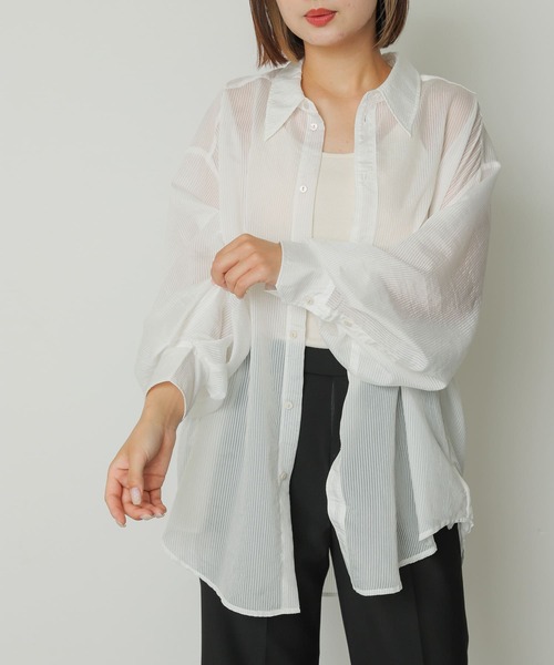 SENSE OF PLACE by URBAN RESEARCH(センスオブプレイスバイアーバンリサーチ)の「シアーストライプシャツ(シャツ/ブラウス・レディース・オレンジ/ホワイト/チャコールグレー/ブルー・ONE)」の14枚目の写真