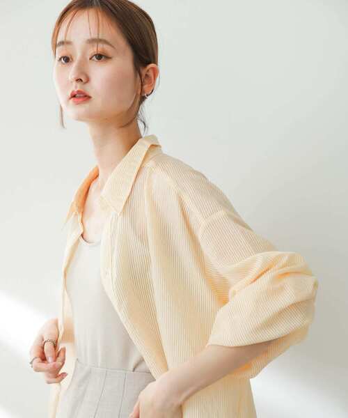 SENSE OF PLACE by URBAN RESEARCH(センスオブプレイスバイアーバンリサーチ)の「シアーストライプシャツ(シャツ/ブラウス・レディース・オレンジ/ホワイト/チャコールグレー/ブルー・ONE)」の7枚目の写真