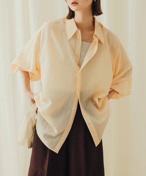 SENSE OF PLACE by URBAN RESEARCH(センスオブプレイスバイアーバンリサーチ)の「シアーストライプシャツ(シャツ/ブラウス・レディース・オレンジ/ホワイト/チャコールグレー/ブルー・ONE)」の21枚目の写真