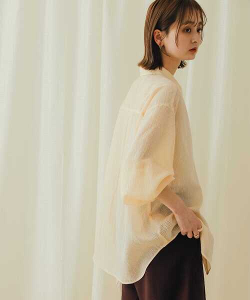 SENSE OF PLACE by URBAN RESEARCH(センスオブプレイスバイアーバンリサーチ)の「シアーストライプシャツ(シャツ/ブラウス・レディース・オレンジ/ホワイト/チャコールグレー/ブルー・ONE)」の8枚目の写真