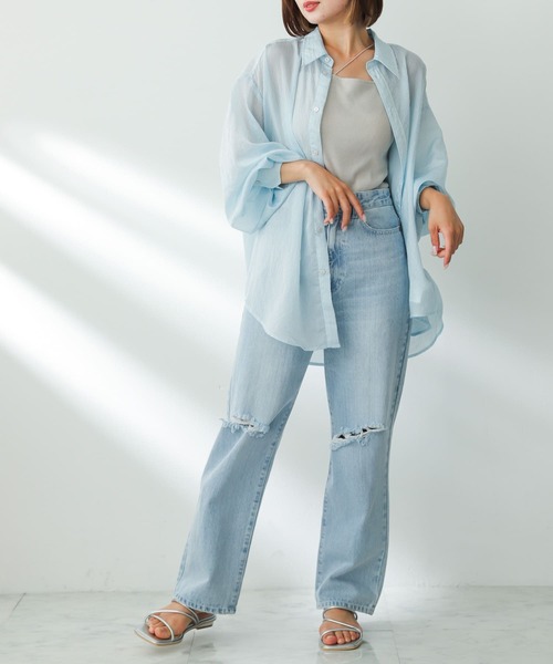 SENSE OF PLACE by URBAN RESEARCH(センスオブプレイスバイアーバンリサーチ)の「シアーストライプシャツ(シャツ/ブラウス・レディース・オレンジ/ホワイト/チャコールグレー/ブルー・ONE)」の17枚目の写真