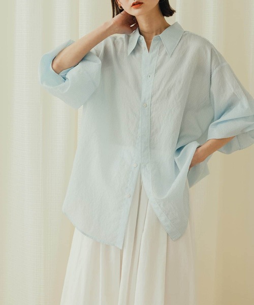 SENSE OF PLACE by URBAN RESEARCH(センスオブプレイスバイアーバンリサーチ)の「シアーストライプシャツ(シャツ/ブラウス・レディース・オレンジ/ホワイト/チャコールグレー/ブルー・ONE)」の22枚目の写真