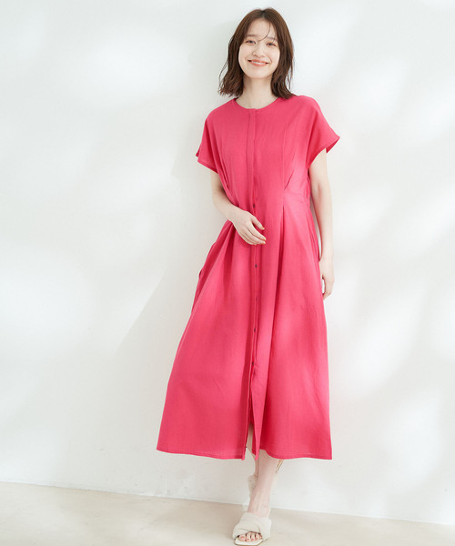 Jayro(ジャイロ)の「綿麻ウエストタック比翼ワンピース(ワンピース・レディース・ネイビー/ピンク/ブラック・M)」の3枚目の写真