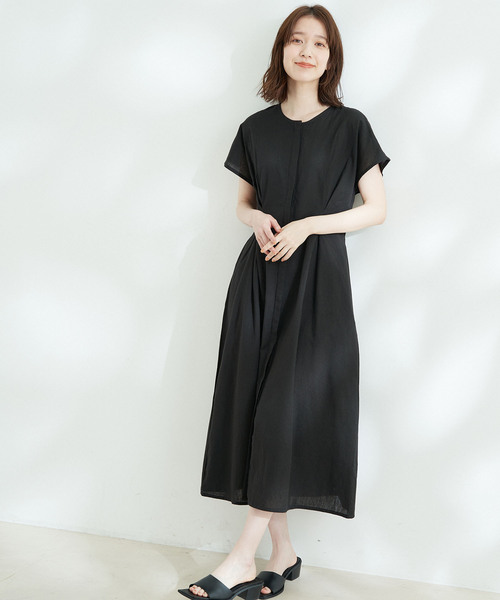 Jayro(ジャイロ)の「綿麻ウエストタック比翼ワンピース(ワンピース・レディース・ネイビー/ピンク/ブラック・M)」の7枚目の写真