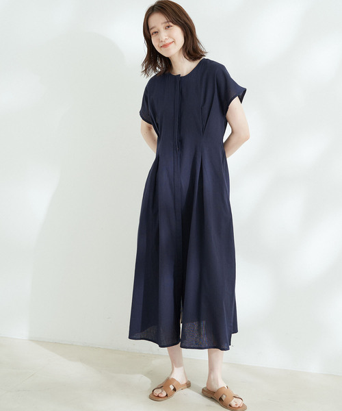 Jayro(ジャイロ)の「綿麻ウエストタック比翼ワンピース(ワンピース・レディース・ネイビー/ピンク/ブラック・M)」の16枚目の写真