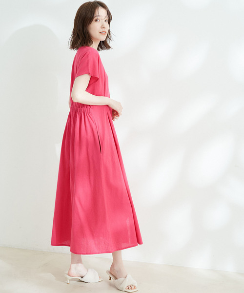 Jayro(ジャイロ)の「綿麻ウエストタック比翼ワンピース(ワンピース・レディース・ネイビー/ピンク/ブラック・M)」の13枚目の写真