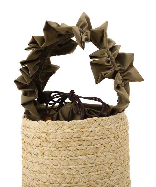 EDIT COLOGNE（エディットコロン）の「フリルハンドルラフィアバケットバッグ（ショルダーバッグ・レディース・カーキ/ブラック・ﾌﾘ-）」の3枚目の写真