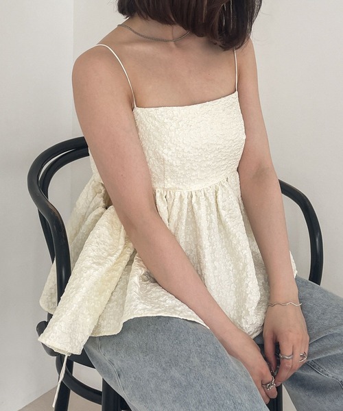 Heather（ヘザー）の「ジャガードカットアウトキャミ　962451（キャミソール・レディース・ブラック/アイボリー・FREE）」の5枚目の写真