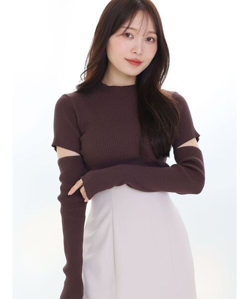 MERCURYDUO（マーキュリーデュオ）の「2WAYアームウォーマーリブニット（ニット/セーター・レディース・アイボリー/ブラック/ダークブラウン/レッド・FREE）」の5枚目の写真