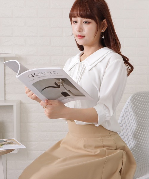 Lace Ladies(レースレディース)の「深Vネックピンタック5分袖ブラウス(シャツ/ブラウス・レディース・ホワイト・M/XL)」の7枚目の写真