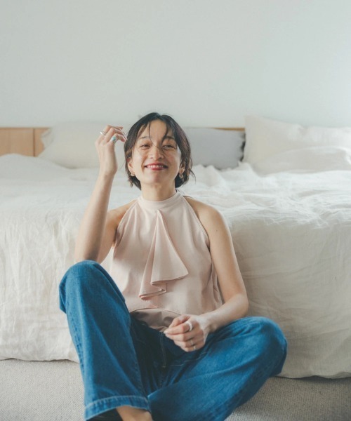 oblekt（オブレクト）の「オーガニックコットンフリルホルタートップス（Tシャツ/カットソー・レディース・ブラウン/ピンク/ブラック・FREE）」の13枚目の写真