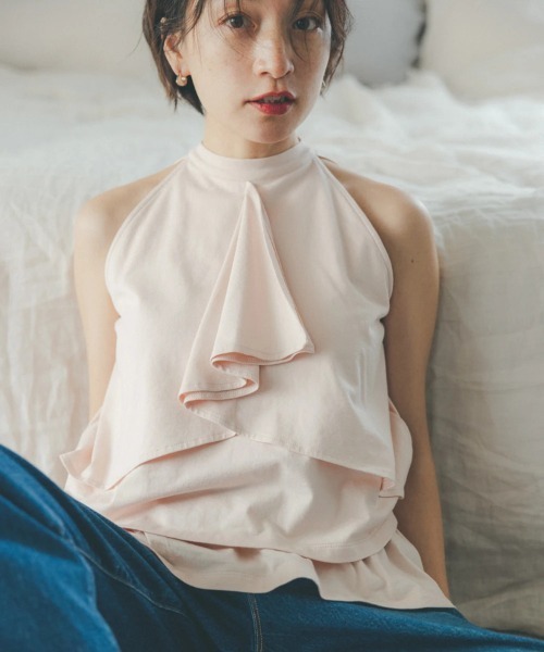 oblekt（オブレクト）の「オーガニックコットンフリルホルタートップス（Tシャツ/カットソー・レディース・ブラウン/ピンク/ブラック・FREE）」の15枚目の写真