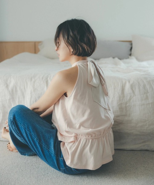 oblekt（オブレクト）の「オーガニックコットンフリルホルタートップス（Tシャツ/カットソー・レディース・ブラウン/ピンク/ブラック・FREE）」の19枚目の写真