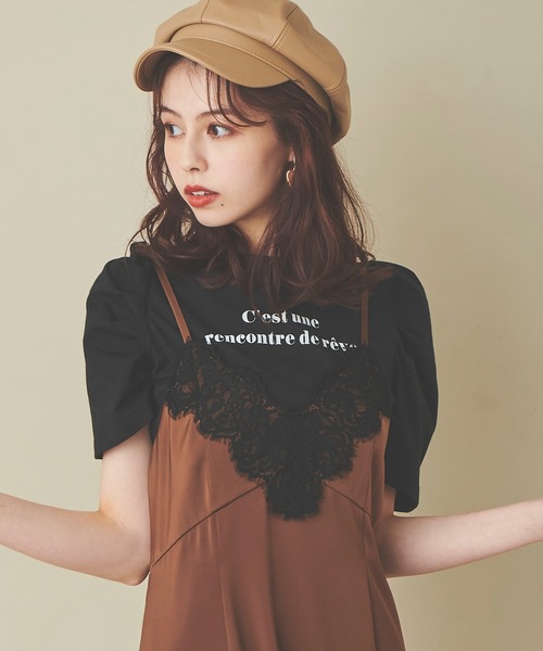 31 Sons de mode(トランテアン ソン ドゥ モード)の「タックスリーブロゴTシャツ(Tシャツ/カットソー・レディース・オフホワイト/ホワイト×ブラック/ブラック・36)」の7枚目の写真