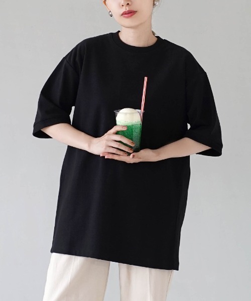 zootie（ズーティー）の「USAコットン ハーフスリーブプルオーバー（Tシャツ/カットソー・レディース・ブラック/ベージュ/ホワイト・フリー）」の2枚目の写真