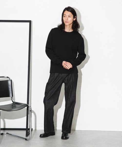 NANO universe(ナノユニバース)の「ミラノリブロングスリーブクルーネックニット(ニット/セーター・メンズ・ベージュ/ブラック/オフホワイト/カーキ・S/M/L)」の14枚目の写真