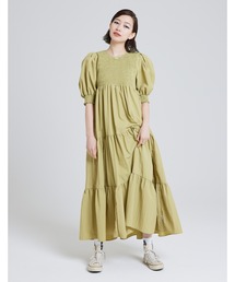【Little sunny bite】Nylon puff sleeve long dress